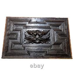 17 th C Green man lion wood carving panel Antique french architectural salvage