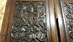 17 th C Pair green man carving panel Antique french architectural salvage 17