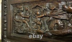 17 th Century Neptune angel carving panel Antique french architectural salvage