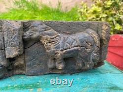 17'th c Ancient Rare Primitive Wood Hand Carved Horse Figure Wall Hanging Panel