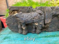 17'th c Ancient Rare Primitive Wood Hand Carved Horse Figure Wall Hanging Panel