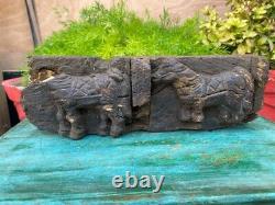 17'th c Ancient Rare Primitive Wood Hand Carved Horse Figure Wall Hanging Panel