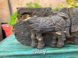 17'th c Ancient Rare Primitive Wood Hand Carved Horse Figure Wall Hanging Panel