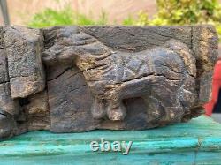 17'th c Ancient Rare Primitive Wood Hand Carved Horse Figure Wall Hanging Panel