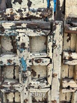 1700 Antique Hand Carved Paint Wooden Block Window Door Ceiling Panel 30 x 19'
