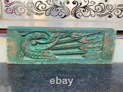 1700 Antique Old Wood Hand Fine Carved Green Peacock Wall Hang Panel Door Panel