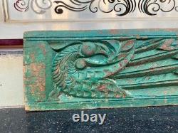 1700 Antique Old Wood Hand Fine Carved Green Peacock Wall Hang Panel Door Panel