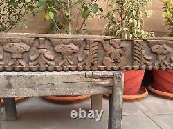 1700's Ancient Old Rare Wood Carved Floral Ganesha Figure Rare Wall Door Panel