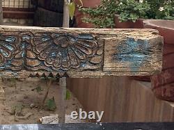 1700's Ancient Wood Fine Carved Floral Mughsl Blue Painted Door Wall Panel Rare