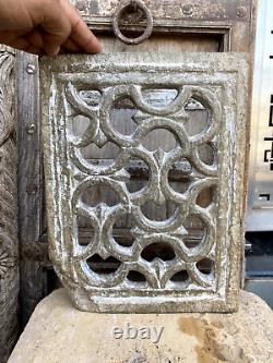 1700's Ancient Wood Hand Carved Green Stone Jali Cut Fine Window Panel Jali