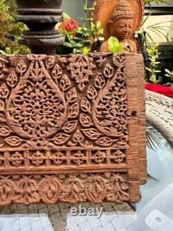 1700's Ancient Wooden Hand Carved Fine Floral Leaf Wall Hanging Panel