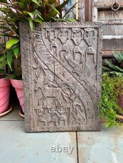 1700's Antique Rare Wood Old Hand Carved African Tribals 22x 16'' Wall Panel