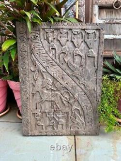 1700's Antique Rare Wood Old Hand Carved African Tribals 22x 16'' Wall Panel