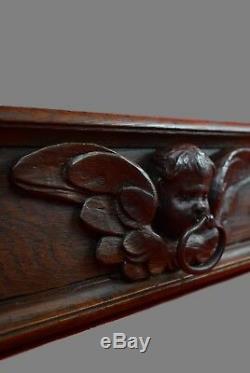 17th. C French Carved Wood Pediment Panel Drawer Pull Front Angel Wrought Iron