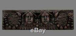 17th Century French Hand Carved Oak Wood Pediment Wall Panel Cherubs Angels