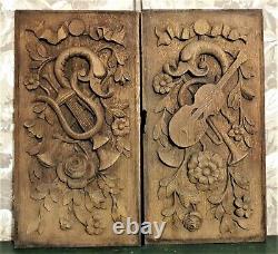 17th century 2 music trophy carving panel Antique french architectural salvage