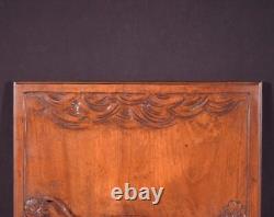 18 Tall Antique French Solid Walnut Wood Panel Highly Carved With Leopard