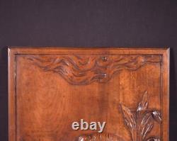 18 Tall Antique French Solid Walnut Wood Panel Highly Carved With Tiger