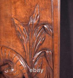 18 Tall Antique French Solid Walnut Wood Panel Highly Carved With Tiger