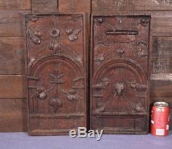 18 Tall Pair of French Antique Deeply Carved Oak Wood Panels