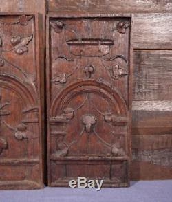 18 Tall Pair of French Antique Deeply Carved Oak Wood Panels