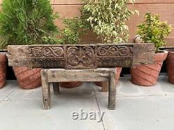 18 Th C Antique Wood Fine Carved Floral Jahroka Painted Window Wall Door Panel
