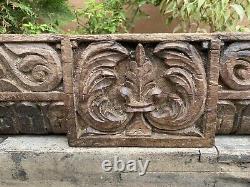 18 Th C Antique Wood Fine Carved Floral Jahroka Painted Window Wall Door Panel