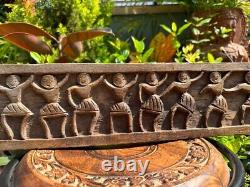 1800 Ancient Hand Carved Wooden Tribal Figure Dancing Wall Panel 23 x5'