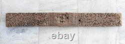 1800's Ancient Indian Hand Carved Wood Ganesha Floral Figure Welcome Door Panel