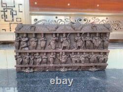 1800's Ancient Old Wood Carved Hindu Multi God Goddess Figure Wall Door Panel