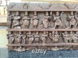 1800's Ancient Old Wood Carved Hindu Multi God Goddess Figure Wall Door Panel