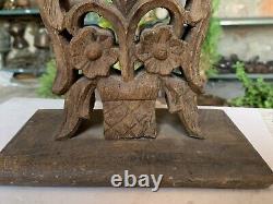 1800's Antique Handcrafted Wooden Floral Leaf Pattern Carved Panel With Stand