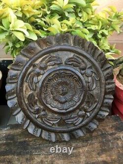 1800's Antique Wood Hand Carved Rare Floral Door Wall Panel