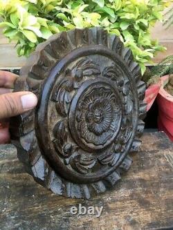 1800's Antique Wood Hand Carved Rare Floral Door Wall Panel