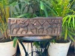 1800s Old Ancient Hand Carved Wooden Dancing Tribal Figure Wall Panel 14 x 5.5'