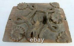 1850's Antique Snake Architectural Window Door Panel Old Rare Wooden Hand Carved