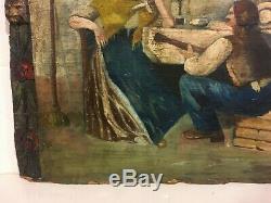 18th-19th c. RUSSIAN FOLK ART PAINTING on CARVED WOOD PANEL Peasant Man & Woman