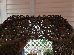 18th-19thC Chinese Carved Wood Panel Screen Red Gilt Mirrored Back Wall Hanger