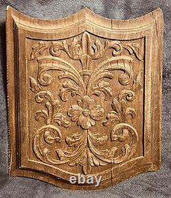 18th Century French Fleur De Lis Carved Wood Architectural Salvage Panel 19.75H