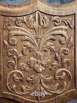 18th Century French Fleur De Lis Carved Wood Architectural Salvage Panel 19.75H