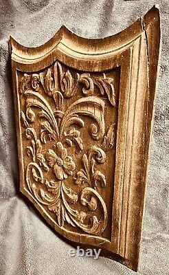 18th Century French Fleur De Lis Carved Wood Architectural Salvage Panel 19.75H