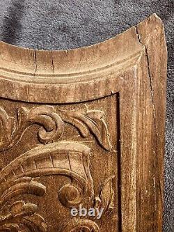 18th Century French Fleur De Lis Carved Wood Architectural Salvage Panel 19.75H