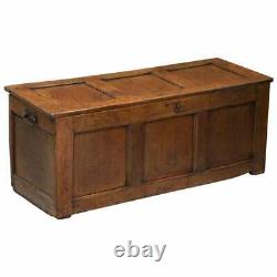 18th Century Oak Kist Chest Trunk Coffer Hand Carved Solid Panels Lovely Patina