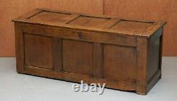 18th Century Oak Kist Chest Trunk Coffer Hand Carved Solid Panels Lovely Patina