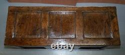 18th Century Oak Kist Chest Trunk Coffer Hand Carved Solid Panels Lovely Patina