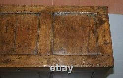 18th Century Oak Kist Chest Trunk Coffer Hand Carved Solid Panels Lovely Patina