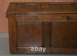 18th Century Oak Kist Chest Trunk Coffer Hand Carved Solid Panels Lovely Patina