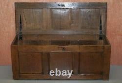 18th Century Oak Kist Chest Trunk Coffer Hand Carved Solid Panels Lovely Patina