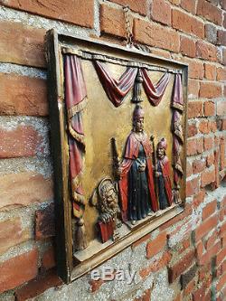 18thC Italian Antique Carved Wood Panel Depicting the Doge of Venice