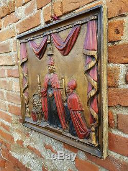 18thC Italian Antique Carved Wood Panel Depicting the Doge of Venice